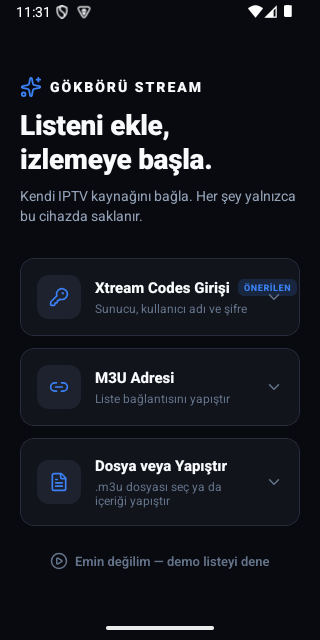 Gökbörü Stream kurulum sihirbazı, Xtream Codes girişi